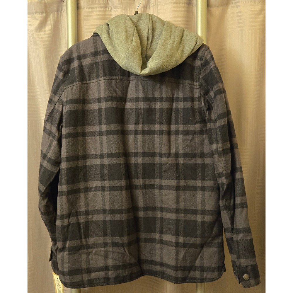 Levi Strauss Mens Sherpa Lined Plaid Hooded Shirt Jacket Charcoal Black NEW - Picture 5 of 8